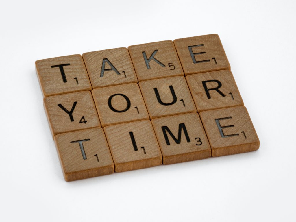 Tiles showing "take your time" - one of two simple ways to stay mindful