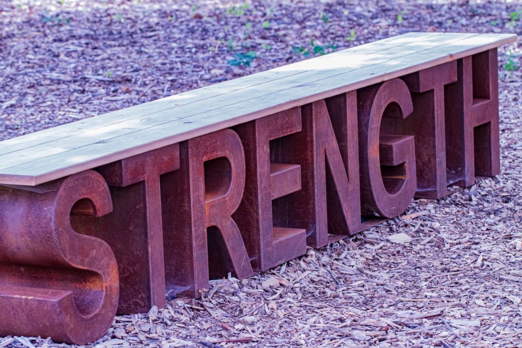 Bench showing the word strength as step 2 of the personal vision statement is listing strengths 